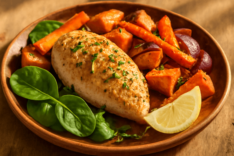 Ugnsbakad kyckling med rotfrukter och citron