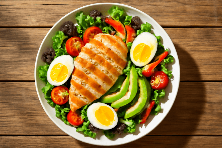 Lätt kycklingsallad med ägg och avokado