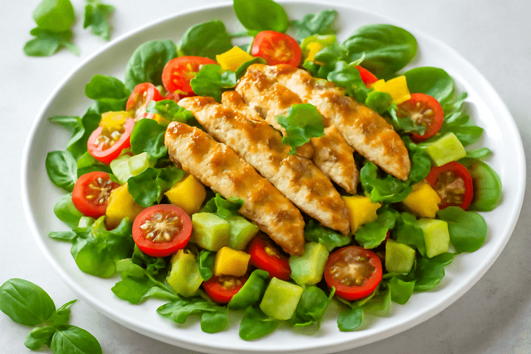 Leichter Hähnchen-Energie-Salat mit buntem Gemüse