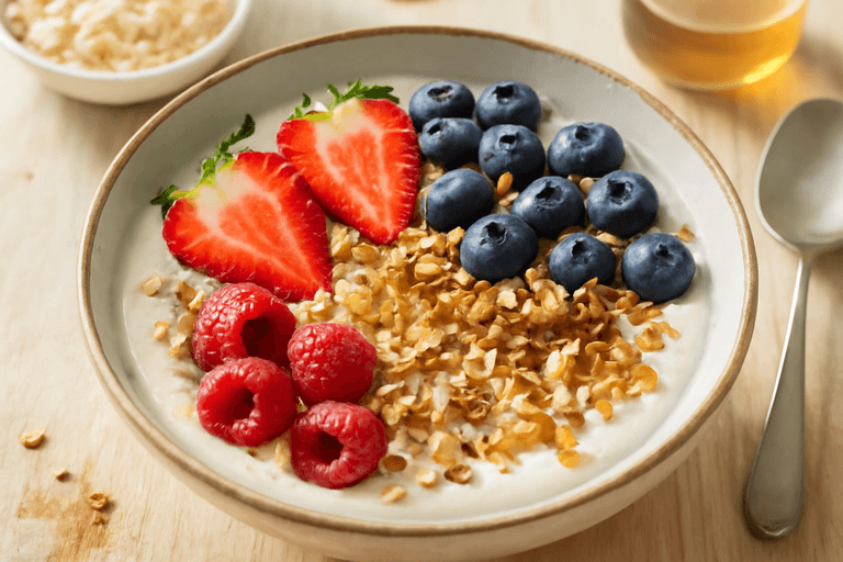 Energie-Frühstücks-Bowl mit Joghurt und Beeren