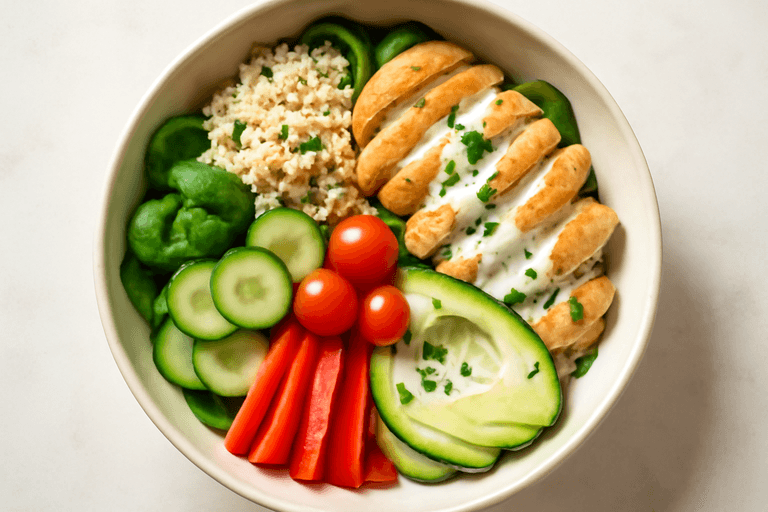 Bunte Hähnchen-Quinoa-Bowl für einen gesunden Lunch