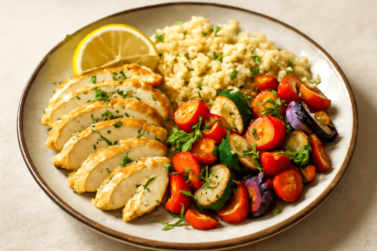 Pollo al Limone con Verdure Arrosto e Quinoa