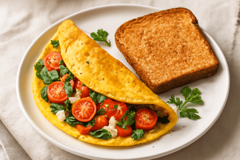 Eiwitrijke Groente-Omelet met Hüttenkäse en Volkoren Toast