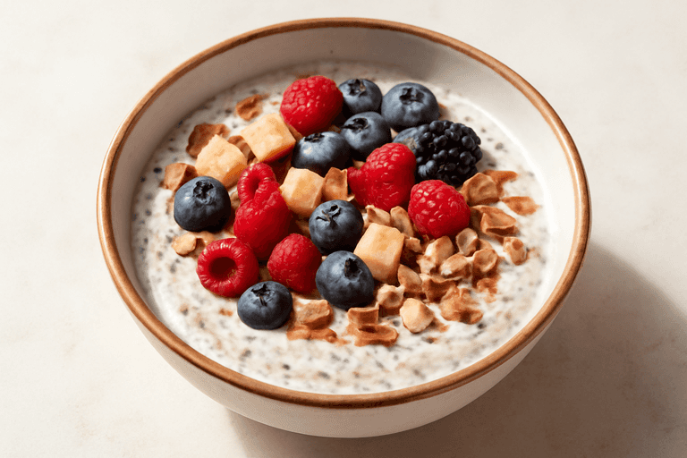 Leichte Beeren-Skyr-Hafer-Bowl mit Zimt