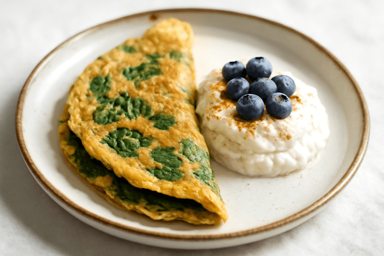Proteinrik havreomelett med spenat och bär