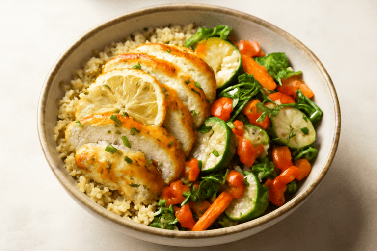 Citronkyckling med varm quinoa- och grönsakssallad