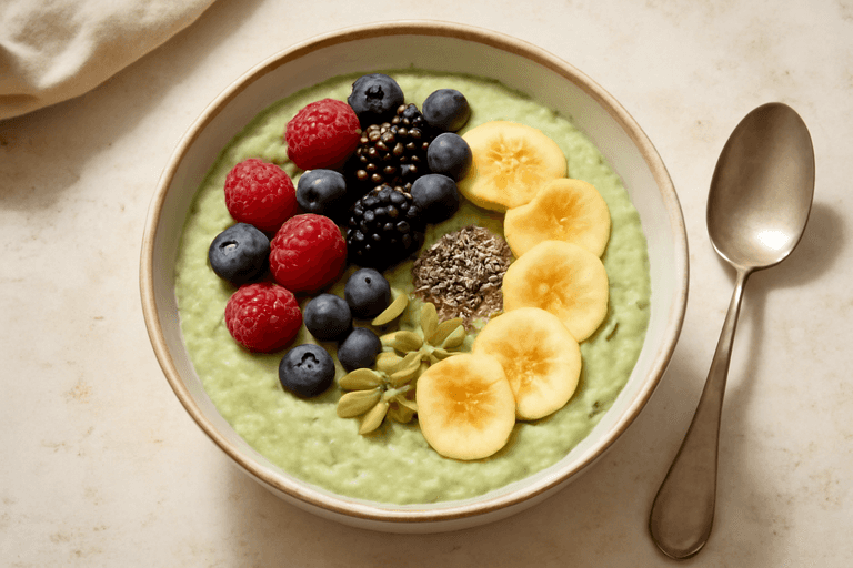 Grüne Protein-Oats mit Beeren & Chia