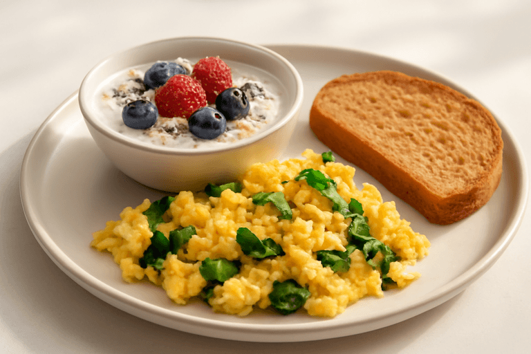 Bol protéiné petit-déjeuner aux œufs, skyr et avoine