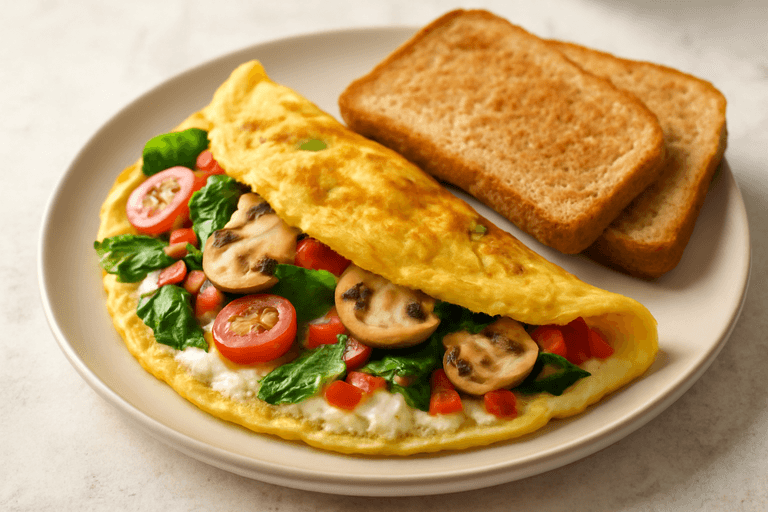Energieke Groente-Omelet met Hüttenkäse en Volkoren Toast