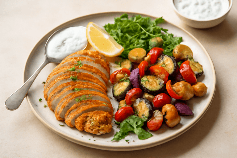 Pollo Mediterraneo con Verdure Arrosto e Salsa allo Yogurt