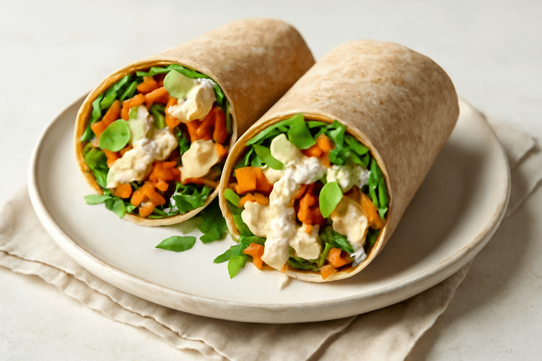 Volkoren kip-wrap met avocado, groenten en yoghurtdressing