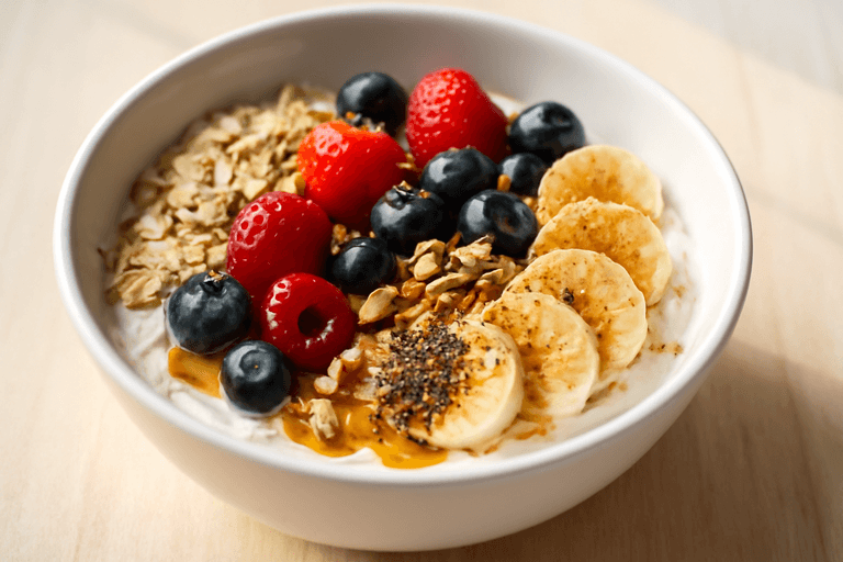 Bol protéiné matinal au skyr, avoine et fruits rouges