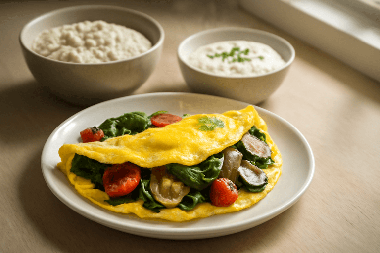 Omelette protéinée aux épinards, avoine et yaourt