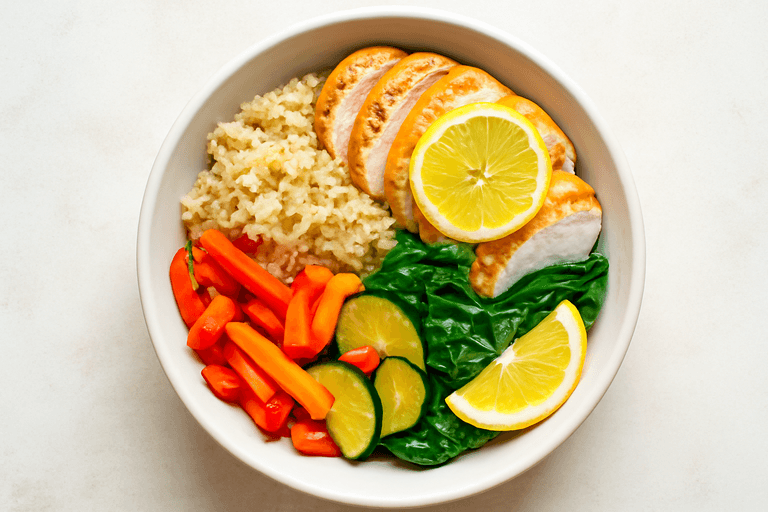 Citronkyckling med quinoa och färgglada grönsaker