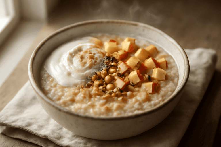 Krämig havregrynsgröt med äpple, kanel och protein