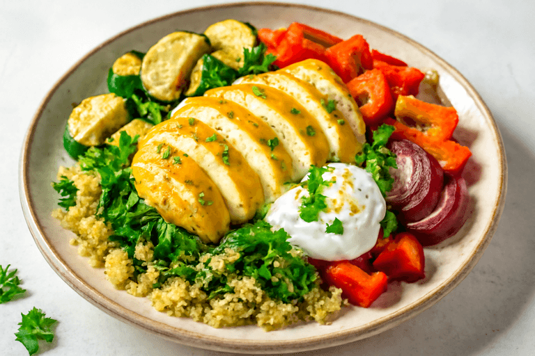 Citronkyckling med quinoa och rostade grönsaker