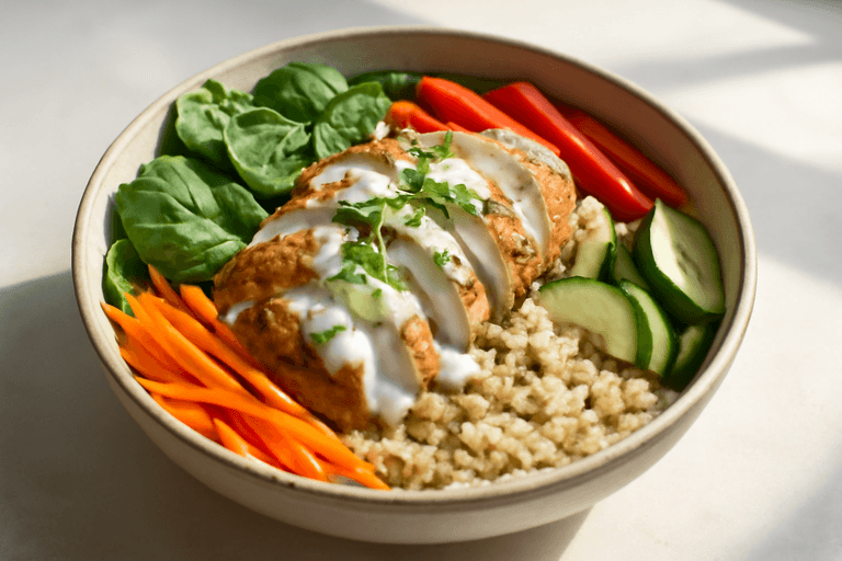 Bol cald de pui cu quinoa și legume crocante