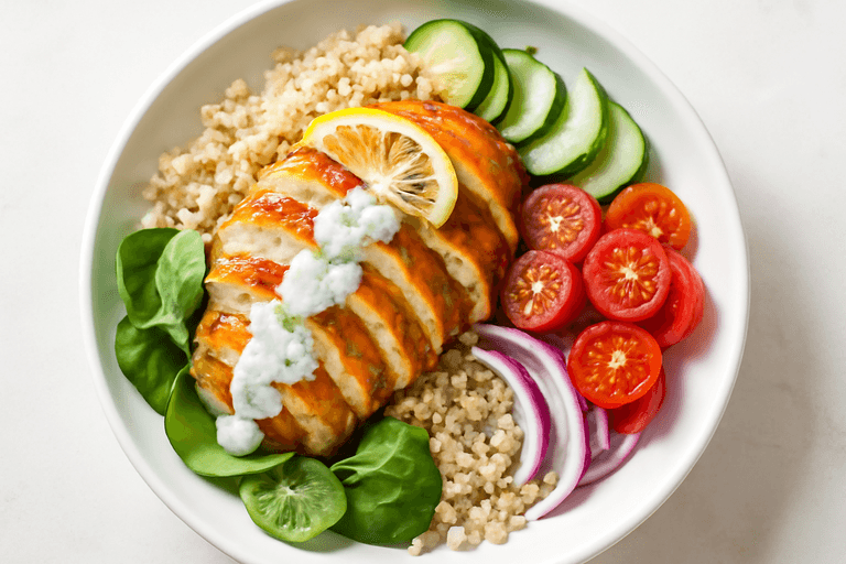 Citronkyckling med quinoa och krispiga grönsaker