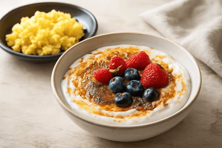 Bowl Proteico Mattutino con Uova, Yogurt e Avena Croccante