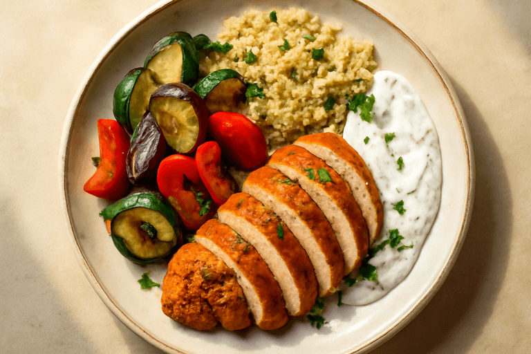 Pollo Mediterraneo con Verdure Arrosto e Salsa allo Yogurt