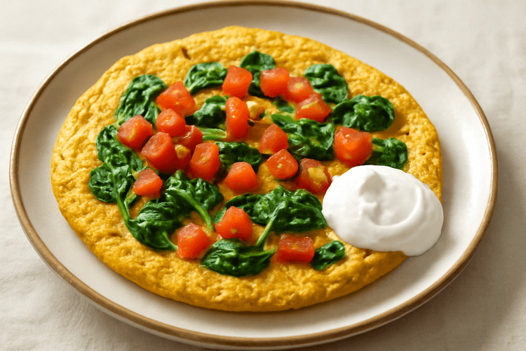 Tortilla proteica de avena con espinacas y yogur
