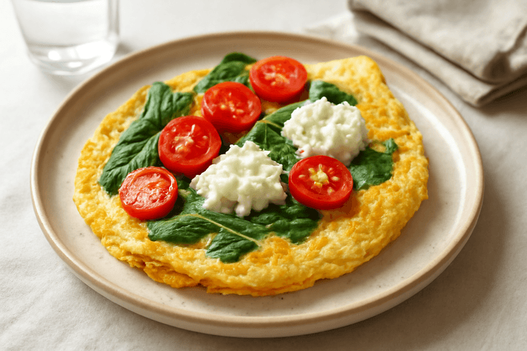 Proteinrik havreomelett med spenat och tomat