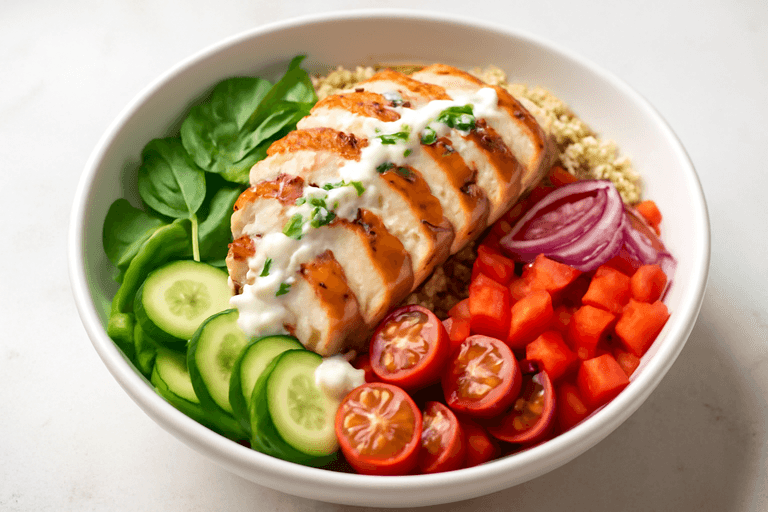 Grillad kycklingsallad med quinoa och citronyoghurt