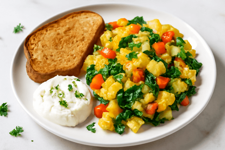 Motivation Morning Veggie Egg Scramble with Yogurt Toast