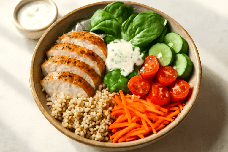 Bowl Proteico di Pollo, Quinoa e Verdure Croccanti