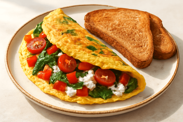 Energieke Groente-Omelet met Hüttenkäse en Volkoren Toast