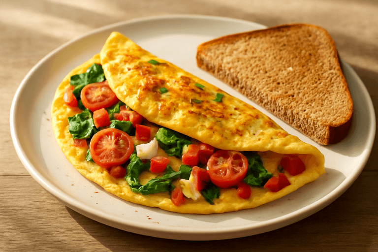 Energieke Groente-Omelet met Hüttenkäse en Volkoren Toast