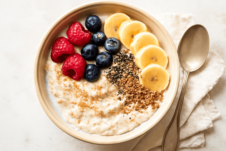 Leichte Protein-Hafer-Bowl mit Beeren & Chia