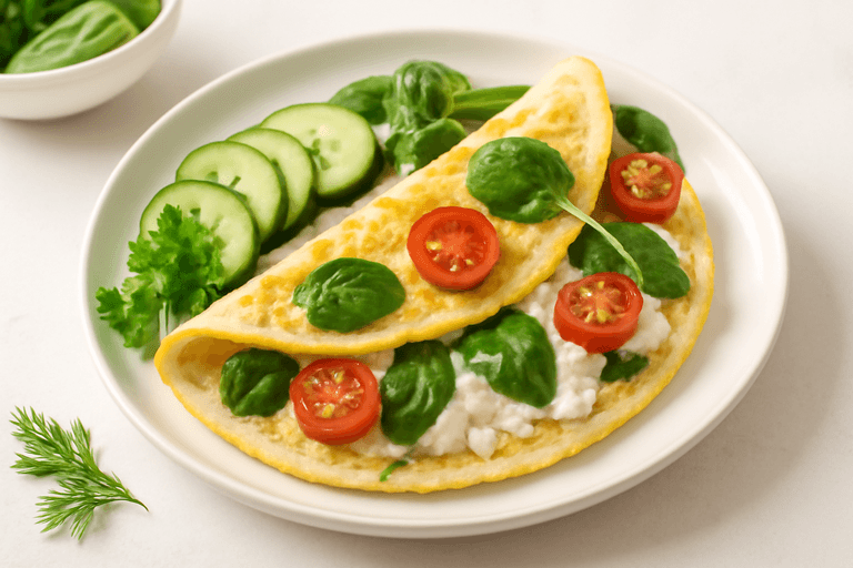 Белковый омлет с овощами и творогом