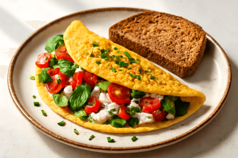 Energieke Groente-Omelet met Hüttenkäse en Volkoren Toast