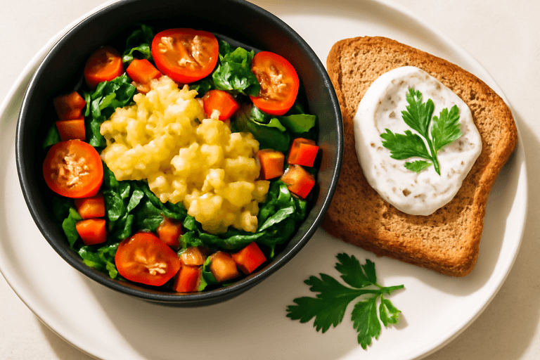 Motivated Morning Veggie Egg Skillet with Yogurt Toast