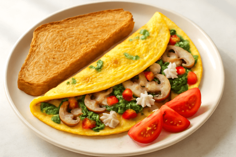 Energieke Groente-Omelet met Hüttenkäse en Volkoren Toast