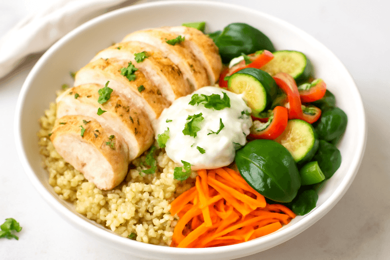 Citronkyckling med quinoa och krispiga grönsaker