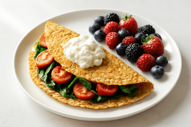 Proteinrik havreomelett med spenat och bär