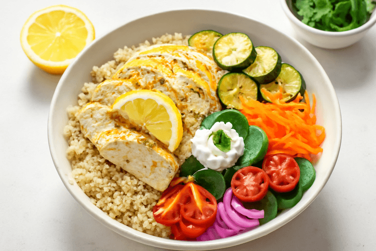 Citronkyckling med quinoa och krispiga grönsaker