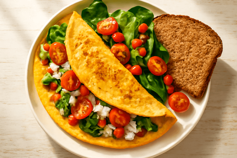 Energieke Groente-Omelet met Hüttenkäse en Volkoren Toast