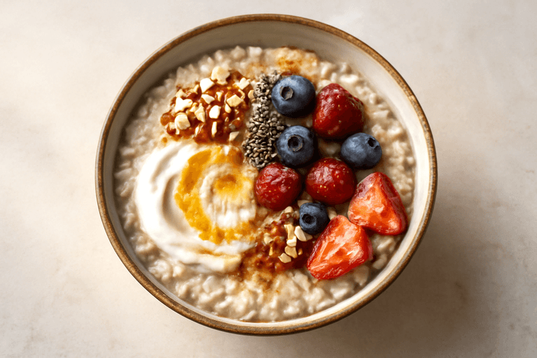 Protein-Porridge mit Beeren, Skyr und Zimt