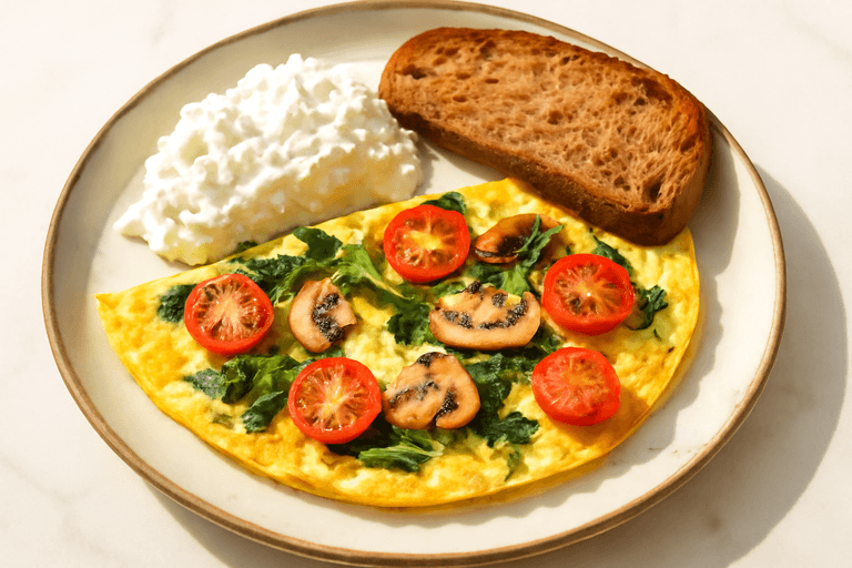 Energieke Groente-Omelet met Hüttenkäse en Volkoren Toast