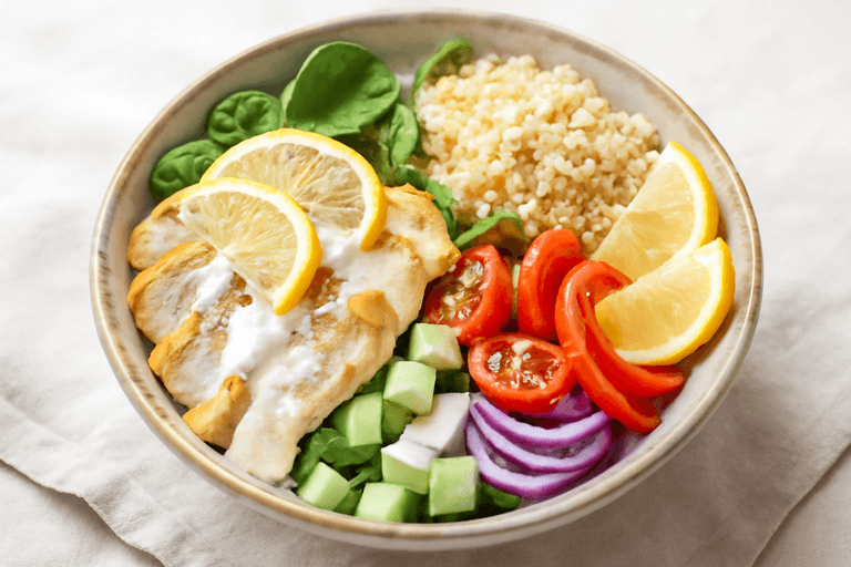 Citronkyckling med quinoa och krispiga grönsaker