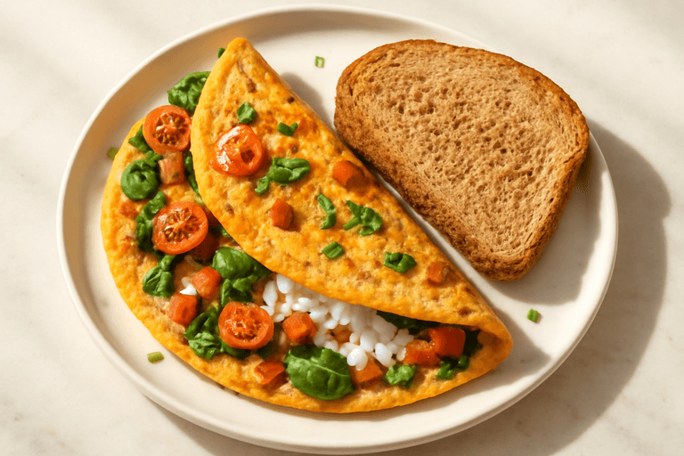 Energieke Groente-Omelet met Hüttenkäse en Volkoren Toast