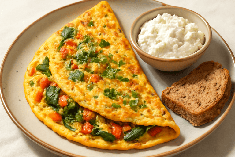 Lekki omlet warzywny z twarożkiem i ziołami