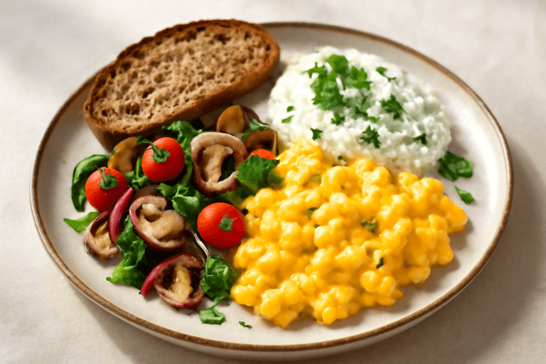 Protein-Power-Rührei mit Gemüse und Kräuterquark