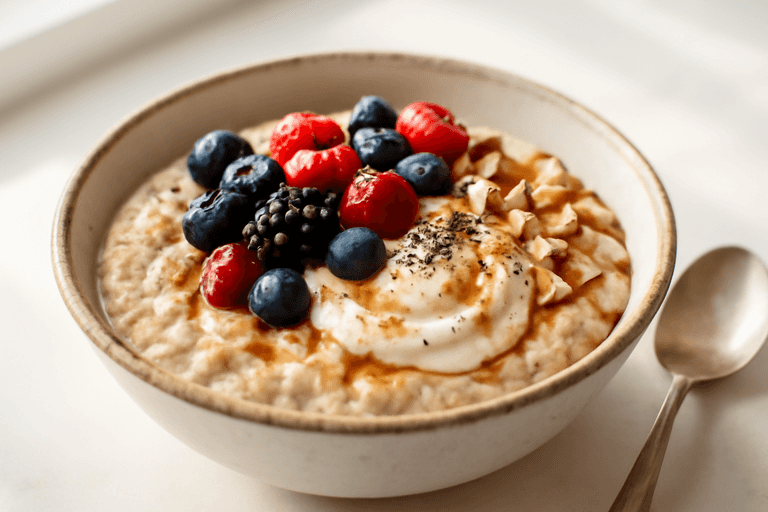 Protein-Porridge mit Beeren, Skyr und Chia
