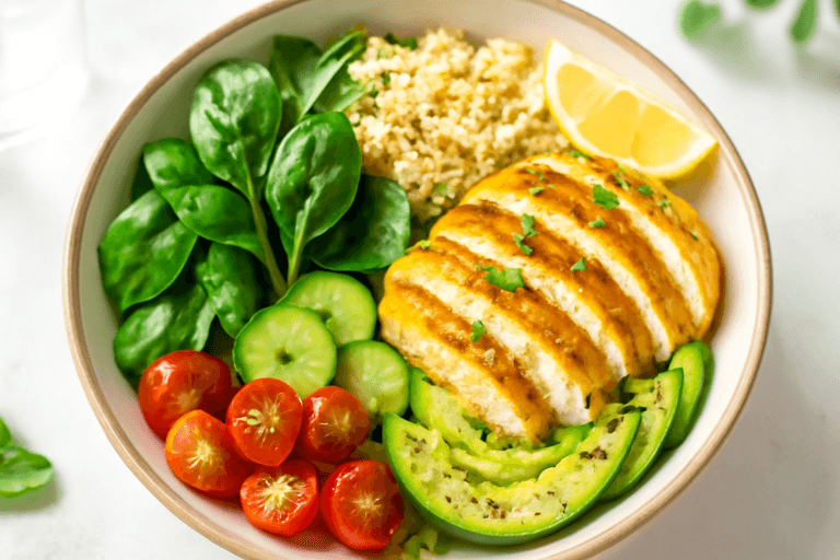 Leichte Hähnchen-Quinoa-Bowl für deinen Mittags-Boost