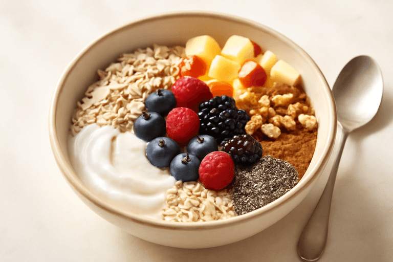Leichte Beeren-Skyr-Hafer-Bowl für einen frischen Start