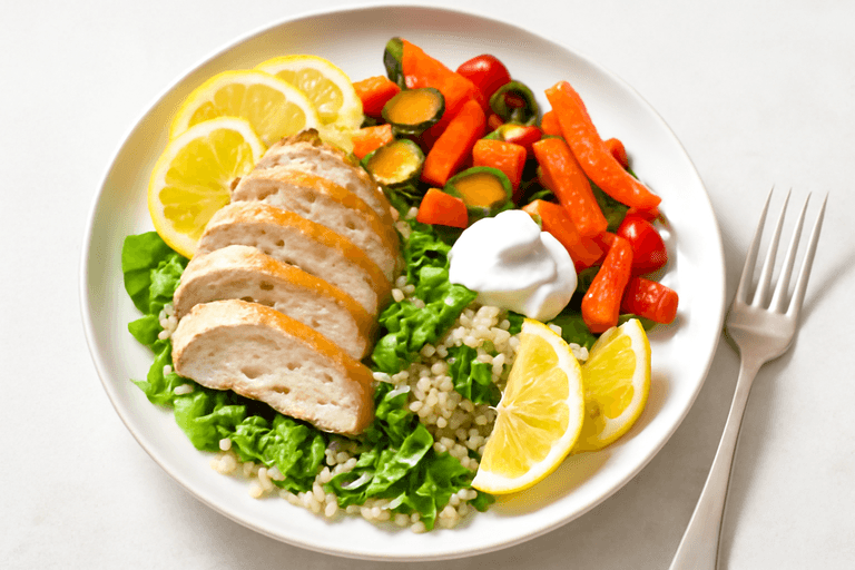 Citronkyckling med quinoa och varm grönsakssallad